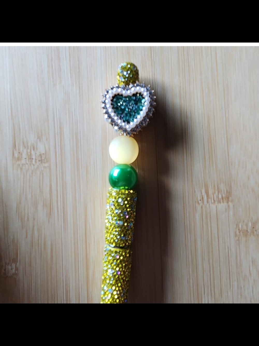 Rhinestone Heart Beaded Pen - Yellow & Green